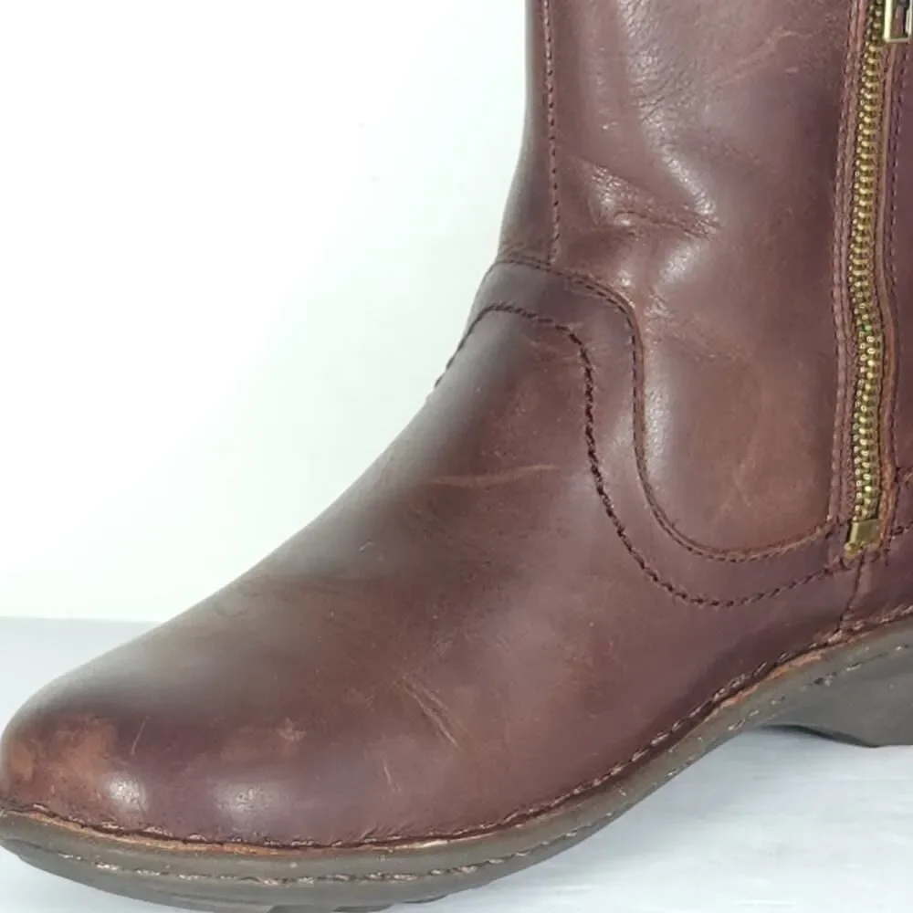 UGG Women's Neevah US6 Brown Leather Sheepskin Lined Side Zip Ankle Boots Bootie